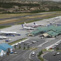 Eagle County Colorado regional airport with airliner on taxi way